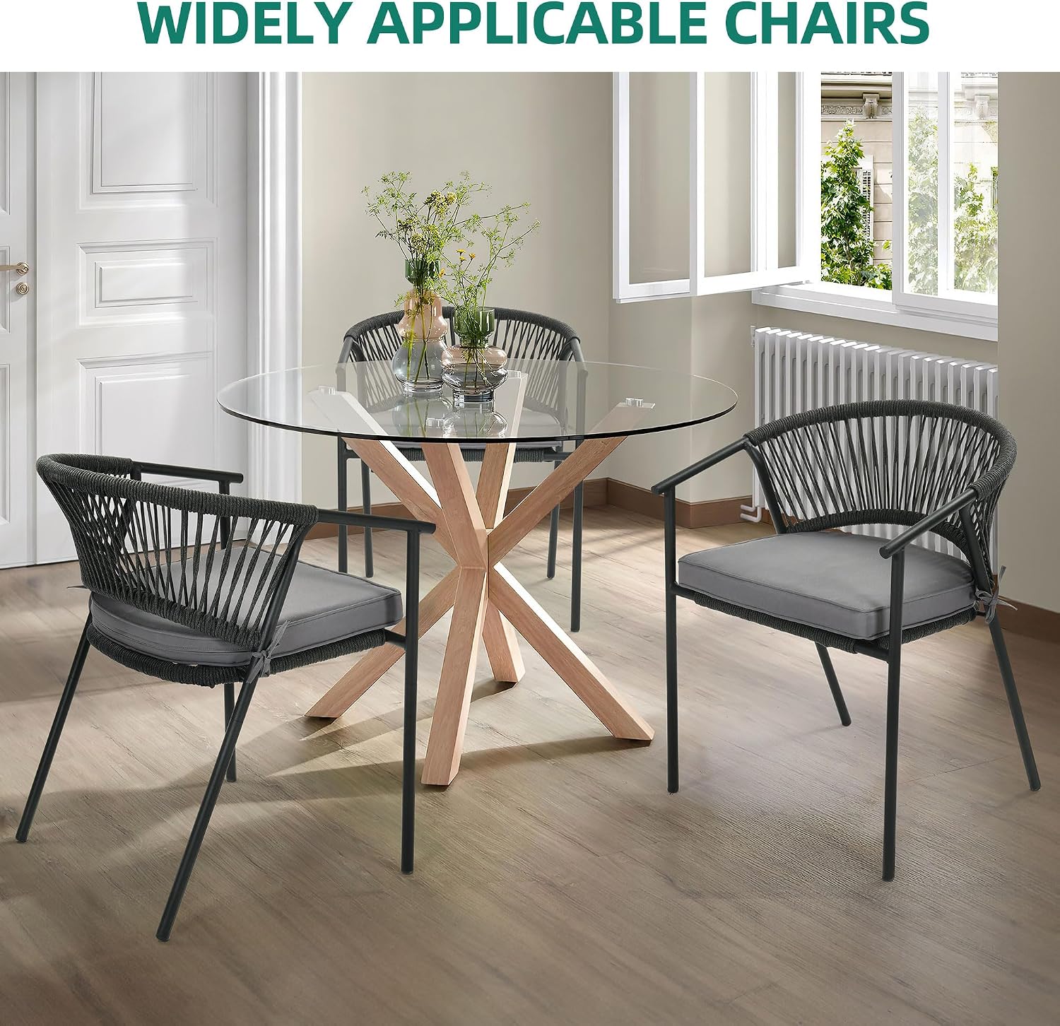 YITAHOME Outdoor Patio Chairs Set of 6, Stackable Dining Chairs Rattan Wicker Outdoor Patio Furniture Set with Cushion All Weather Bistro Chair for Garden Backyard Porch Poolside (Grey)