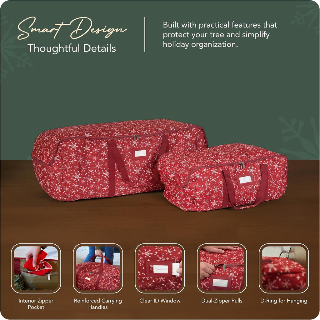 Covermates Keepsakes Garland Duffle Bag - Durable Polyester, Reinforced Handles, Fits up to 25 Foot Garland Depending on Thickness - Holiday Storage, Red Snowflake