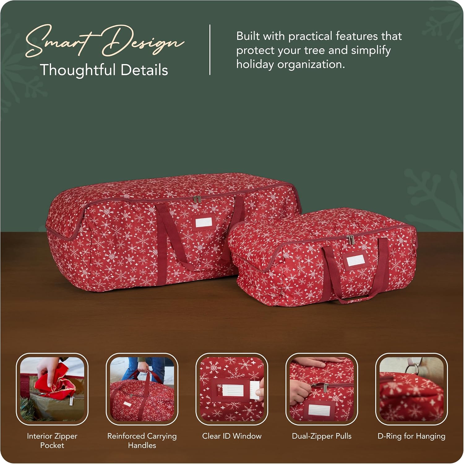 Covermates Keepsakes Garland Duffle Bag - Durable Polyester, Reinforced Handles, Fits up to 25 Foot Garland Depending on Thickness - Holiday Storage, Red Snowflake
