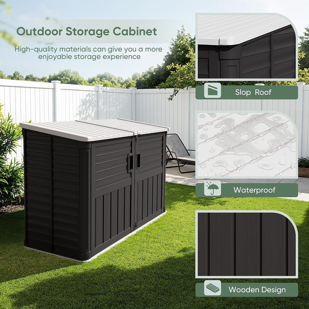 Devoko Outdoor Storage Shed, 34 Cu Ft Outdoor Storage Cabinet Without Shelf, Waterproof, Double Locks, Resin Storage for Trash Can, Garden Tools, Pool Supplies, Black