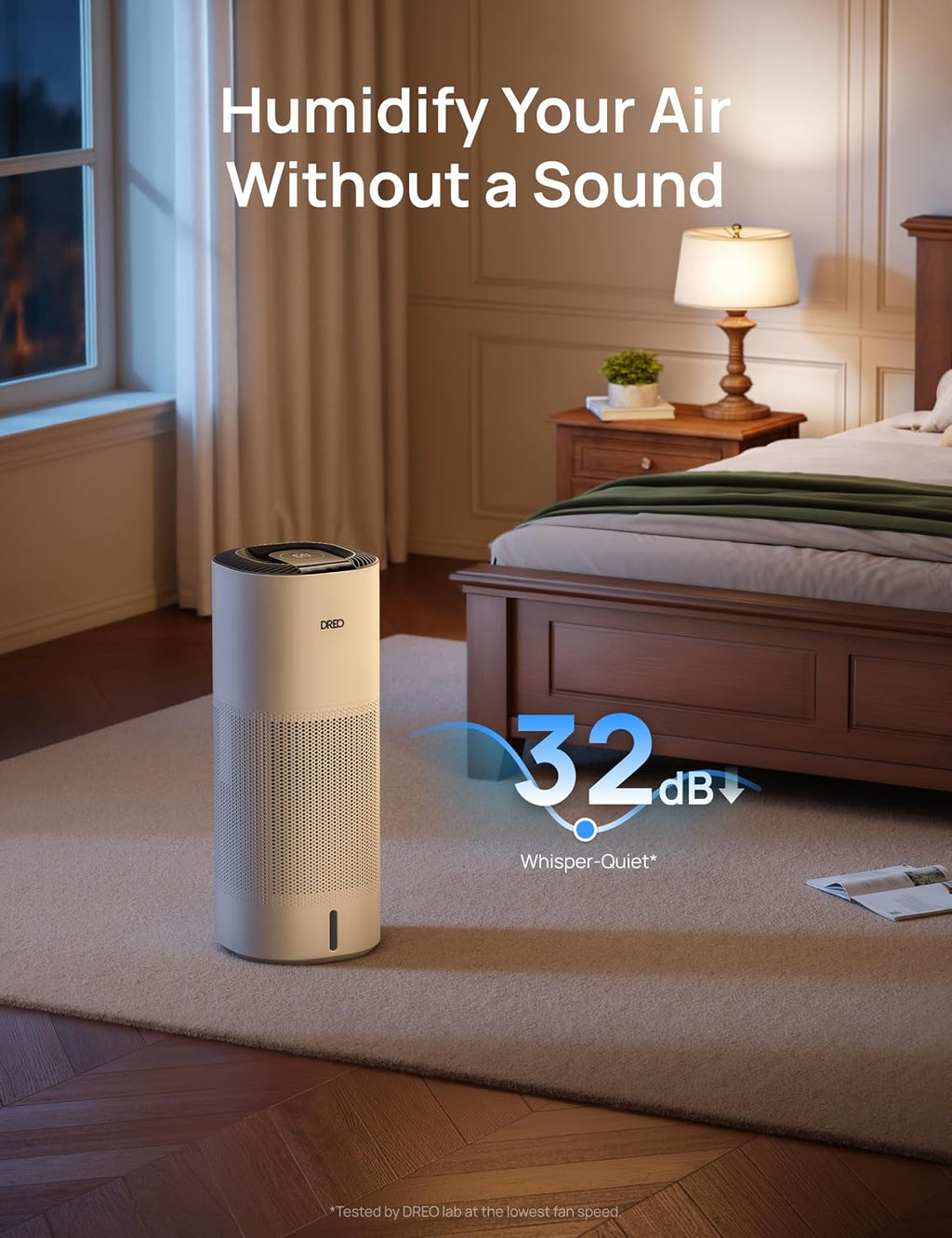 DREO Smart Evaporative Humidifier Large Room up to 1000ft², 800ml/h High Output Air Humidifiers for Bedroom, 10L, 50H Long Runtime with Precise Humidification for Plants, Home, Office, White, HHM774S