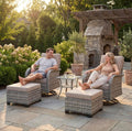 Outdoor Patio Furniture Set Patio Rocking Swivel Chair with Tempered Glass Side Table, Outdoor Wicker Rattan Bistro Set with Ottomans for Garden, Deck, and Balcony, Beige