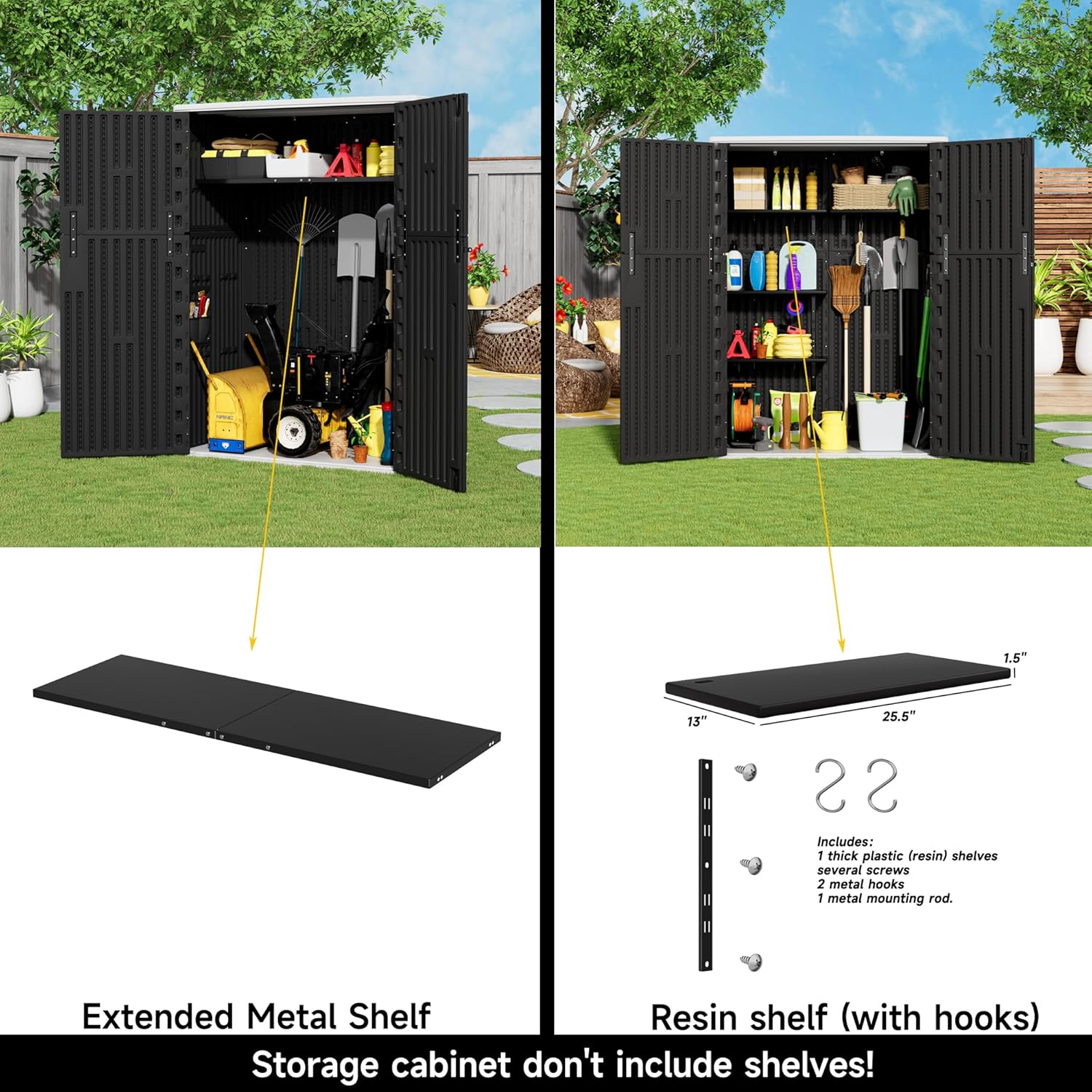 Mrosaa Vertical Outdoor Storage Cabinets,Plastic Sheds&Outdoor Storage with Floor,Outdoor Storage Box Waterproof/Lockable for Garage,Bike,Tools Storage Shed (57Cu.ft)