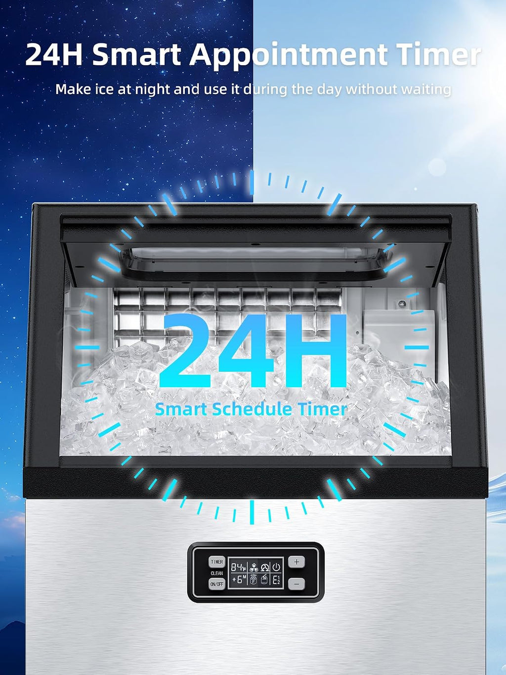 COWSAR Commercial Ice Maker Machine 100Lbs/24H, Stainless Steel Undercounter Ice Maker with 33Lbs Storage Capacity, Self-Cleaning Freestanding Ice Machine for Home, Bar, Restaurant, Office, Outdoor