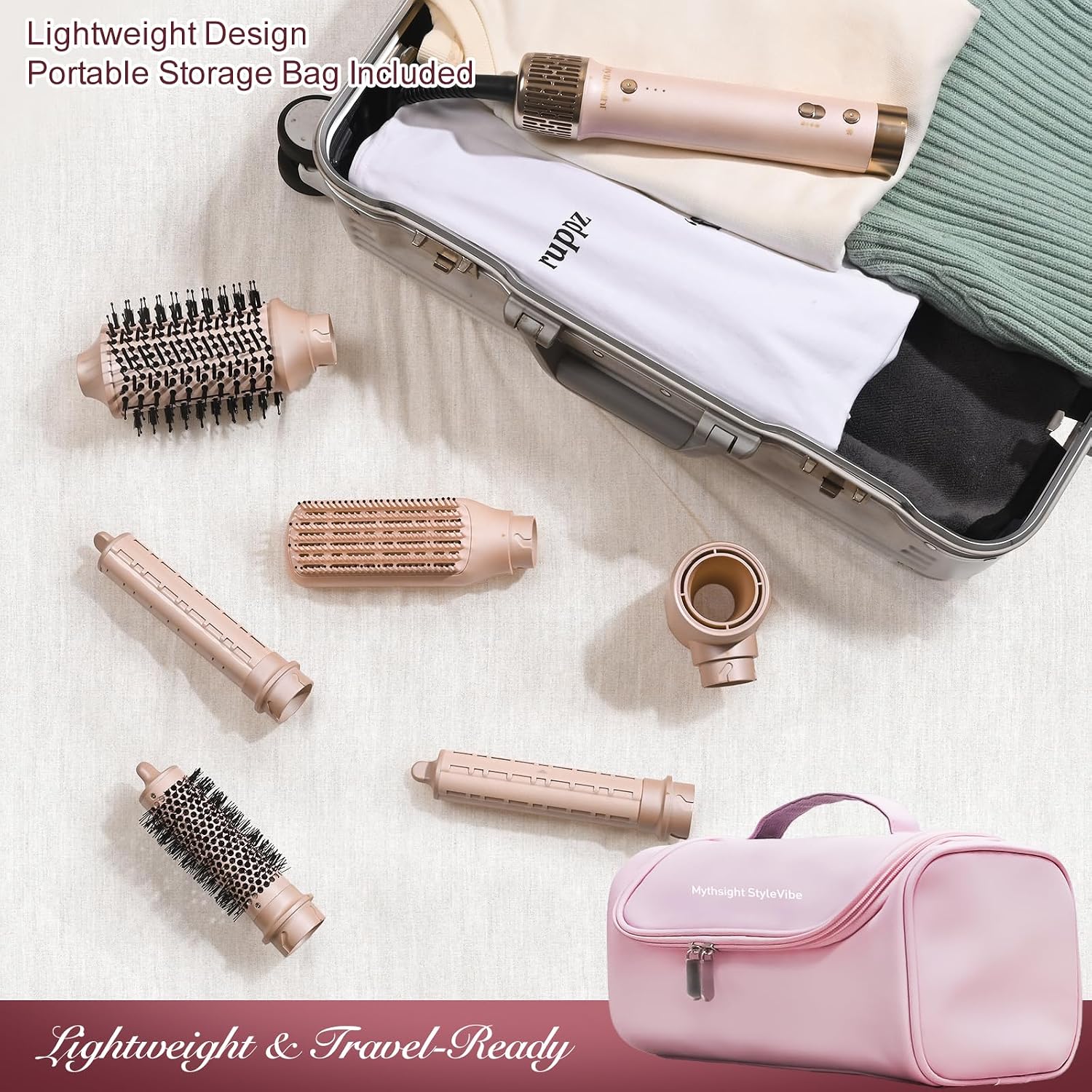 StyleVibe 6-in-1 Air Styler, Dual Voltage Hair Dryer & Blow Dryer Brush with Travel Case - Auto Wrap Curls (L/R), Fast Drying, Thermal Brush for Blowouts & Frizz-Free Volume, No Heat Damage
