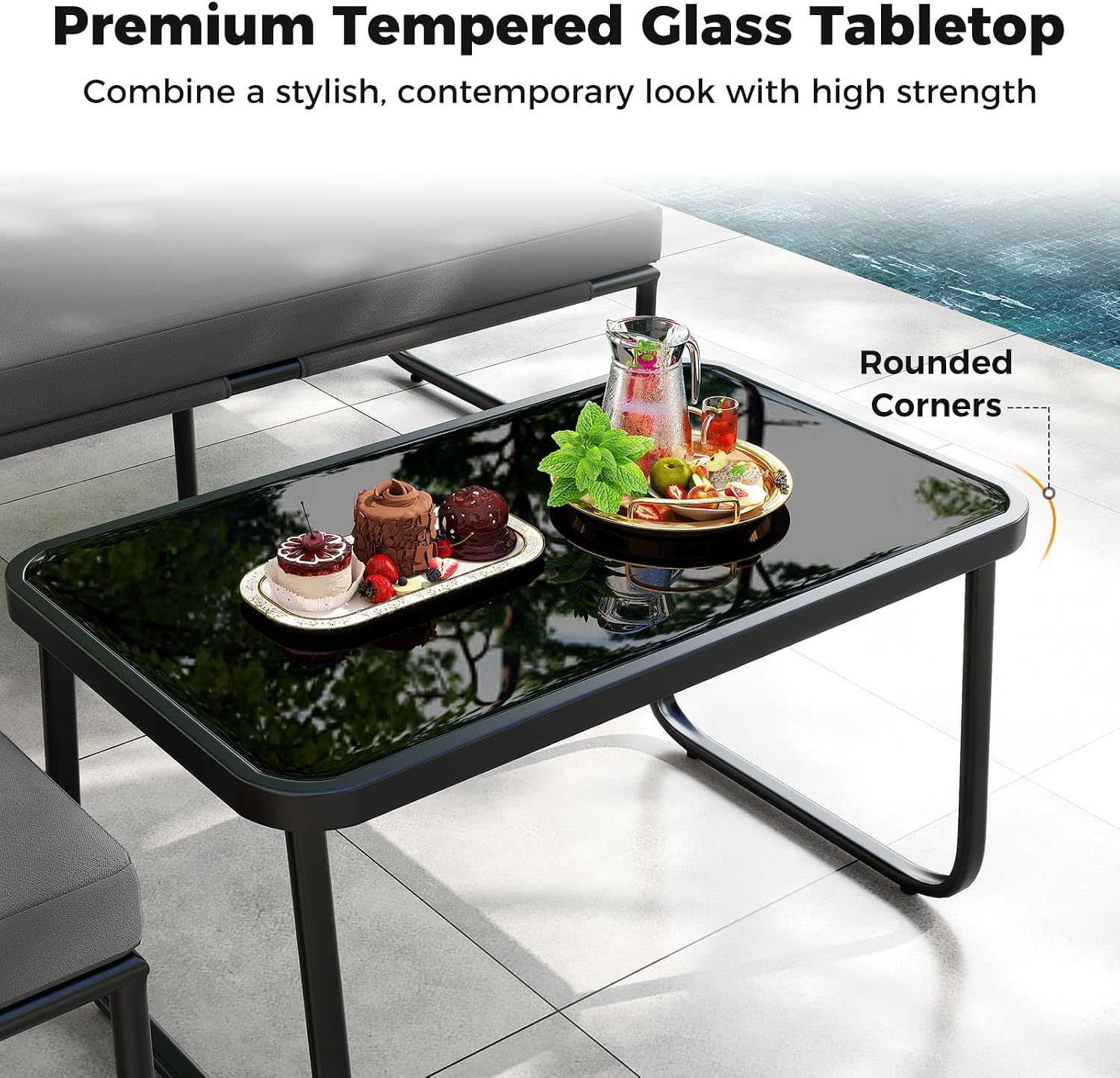 Tangkula 4 Pieces L Shaped Patio Furniture Set, Outdoor Metal Sectional Sofa Couch with Cushions and Tempered Glass Coffee Table, Outside Conversation Set for Garden, Deck and Yard (Gray,2)