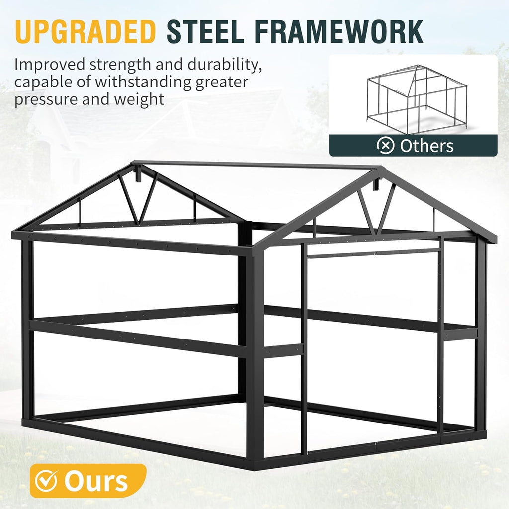 10x12 Ft Outdoor Storage Shed, Extra Large Metal Shed with Lockable Doors, 2 Windows, Outside Steel Tiny House Ideal for Garden, Backyard, Patio Utility, Tool Storage, Chicken Coops