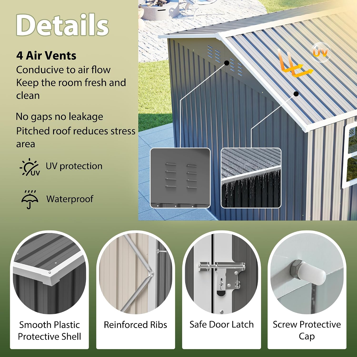 8x10FT Sheds & Outdoor Storage Shed with Bright Window and Lockable Doors, Spacious Metal Garden Shed Heavy-Duty Tool Sheds for Backyard, Patio, Lawn, Gray, Galvanized Steel