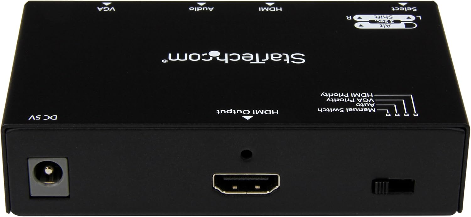 StarTech.com 2x1 VGA + HDMI to HDMI Switch / Selector Box - 1080p Multi Video Input Automatic Switcher - 2 Computers In 1 Monitor Out, TAA (VS221VGA2HD)