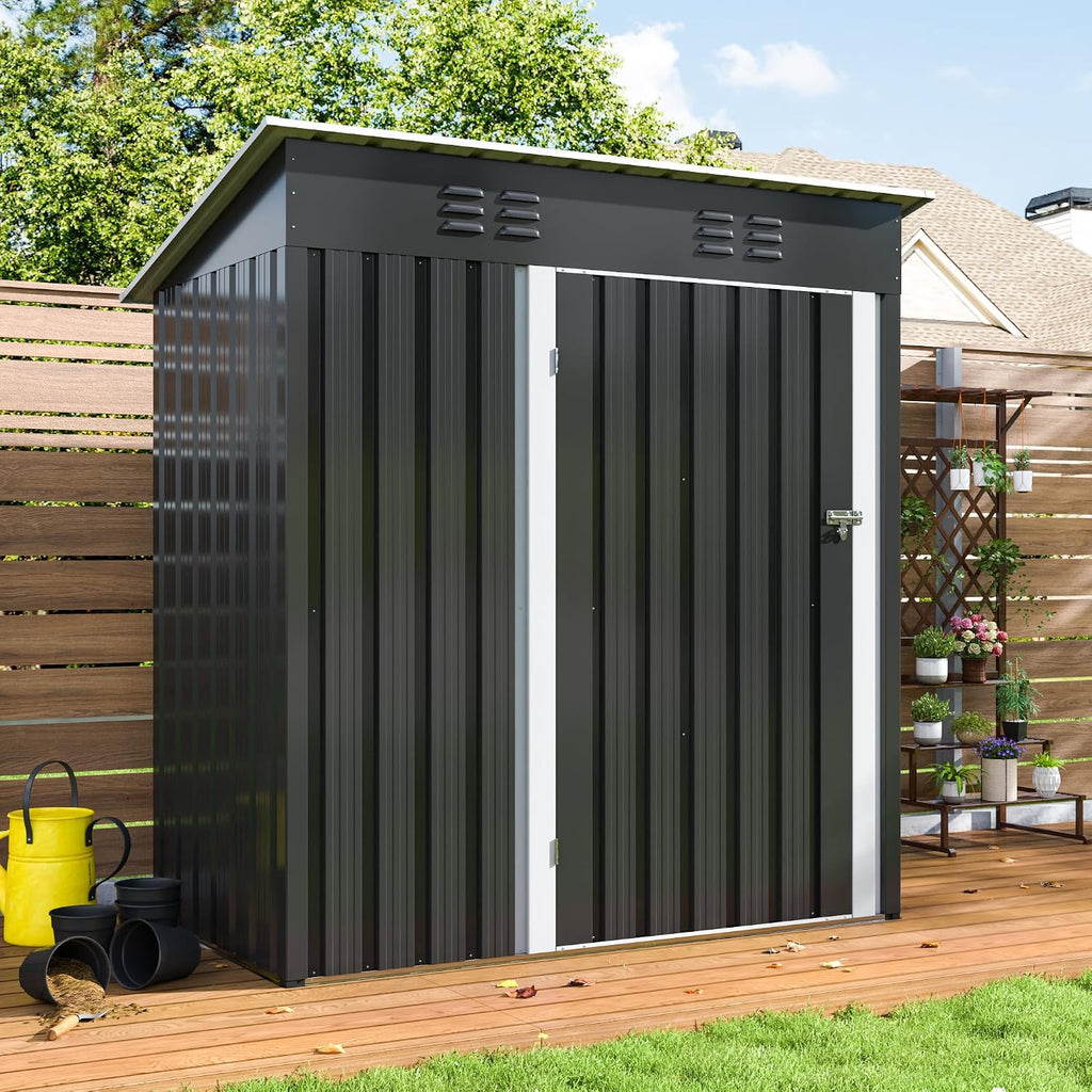 AirWire 5x3 FT Outdoor Storage Shed, Garden Shed with Updated Frame Structure and Lockable Doors, Metal Tool Sheds for Backyard Garden Patio Lawn, Grey
