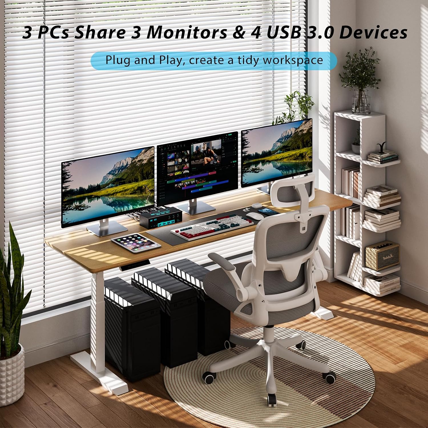 8K/4K KVM Switch 3 Monitors 3 Computers Triple Monitor 3 Port 2 Displayport 1.4 and HDMI 2.1 USB 3.0 KVM Switches, DP 1.4 Supports 8K@30Hz/4K@144Hz, HDMI Supports 8K@60Hz /4K@120Hz with Wired Remote