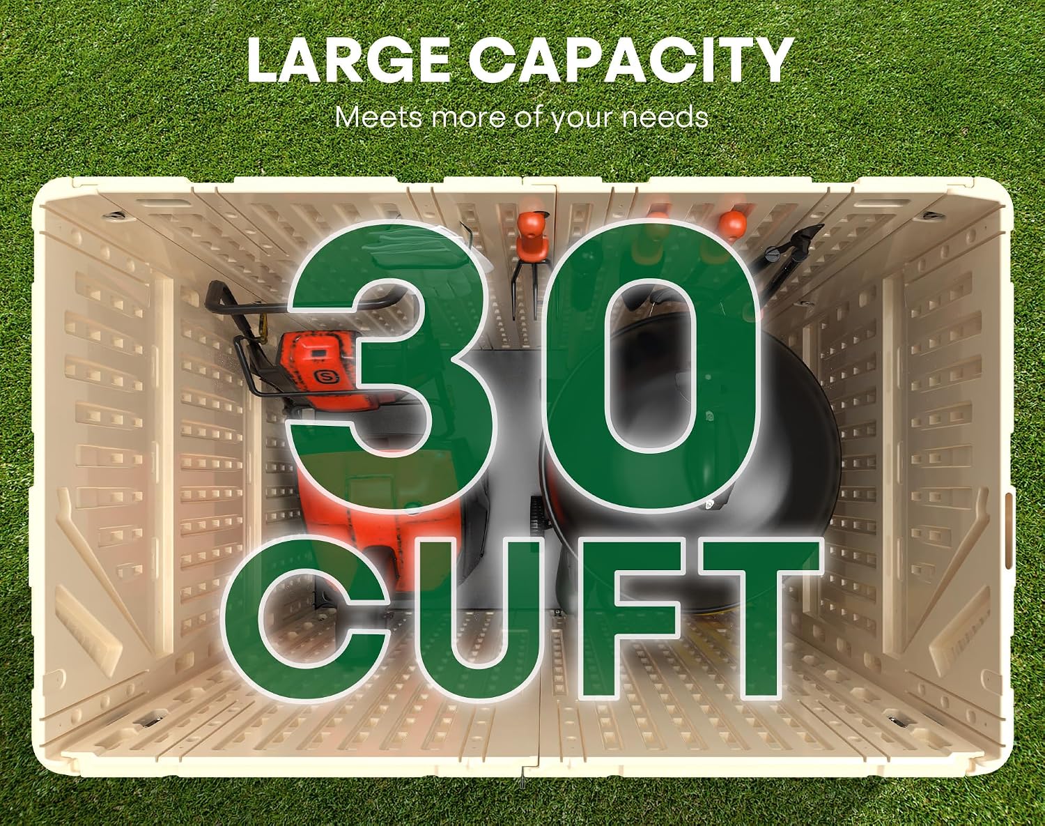 Outdoor Storage Shed, 30 Cu Ft Waterproof Horizontal Resin Storage Cabinet, Weather-Resistant Garden Shed Trash Can Storage with Pad-Lockable Doors for Backyards (Khaki)
