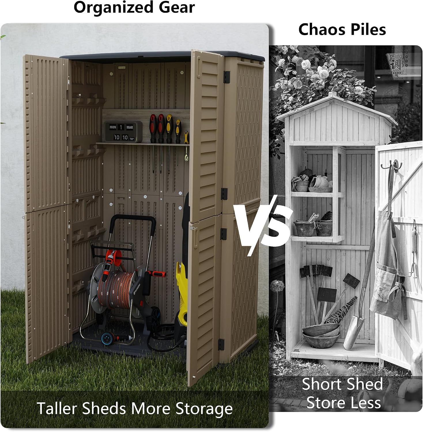 European Double-Door Outdoor Storage Shed in Brown, Sized 50x29x80 Inches - A Weatherproof Resin Cabinet for Vertical Storage Organization