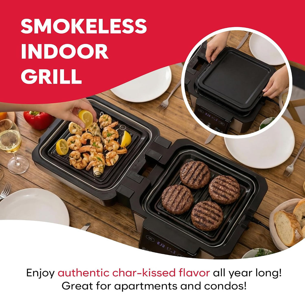 Foodgenie Gourmax Pro One Cooking Device - All-in-One Oven, Smokeless Grill, Air Fryer, Griddle, Cooker & More – 16 Preset Functions, Smart Temperature Control, Dual Surface, Dishwasher Safe, 1500W