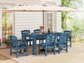 SERWALL Patio Dining Set with 15FT Double Side Umbrella, Outdoor Dining Sets with 1 Rectangular Table and 6 Chairs, HDPE Dining Sets Blue（Umbrella Base not Included）