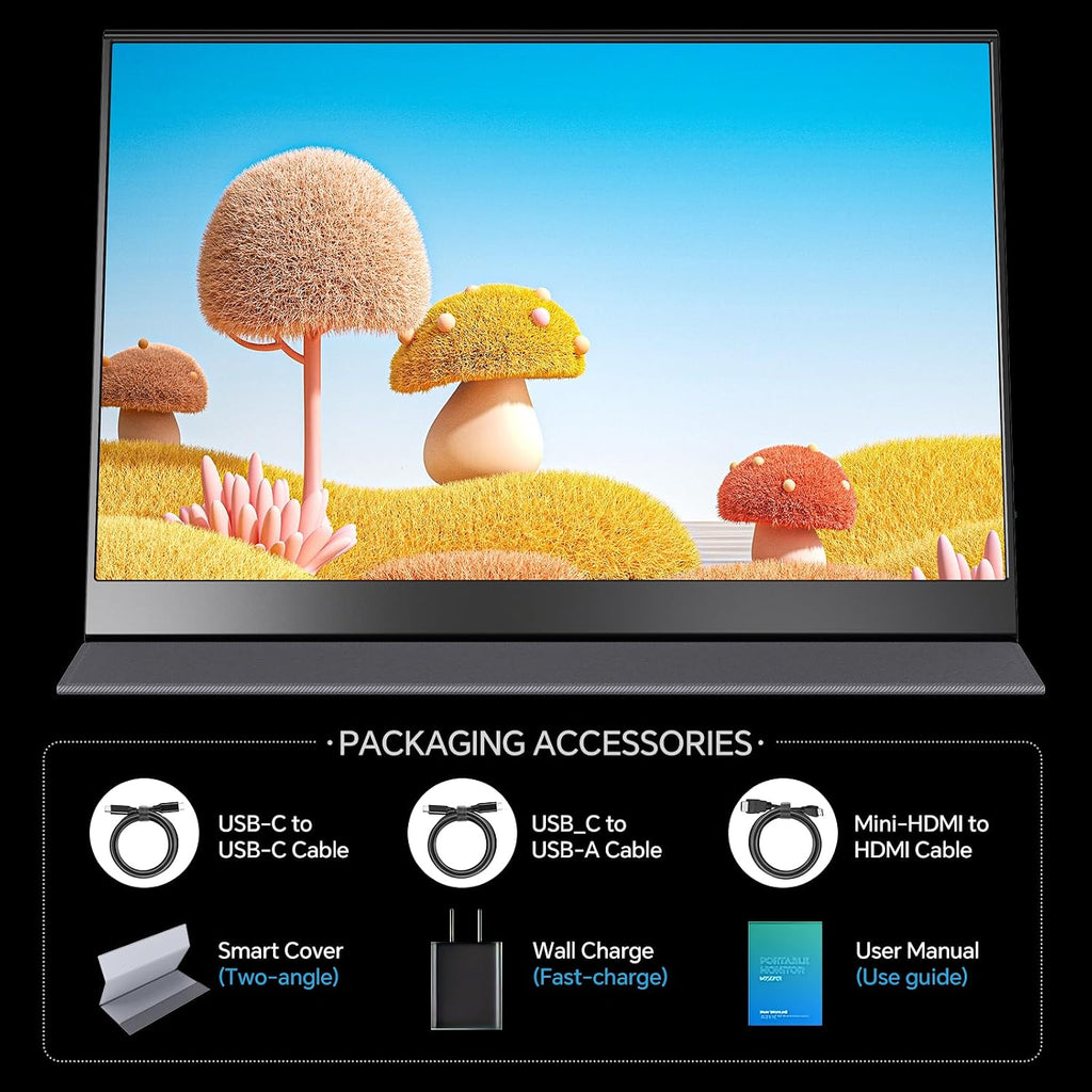 Yxk 4K Portable Monitor 15.6' 3840x2160 UHD USB-C HDMI Laptop, 100% RGB IPS Computer Gaming Display HDR Travel Speakers & Smart Cover for Laptop Xbox PS5 Switch PC Phone