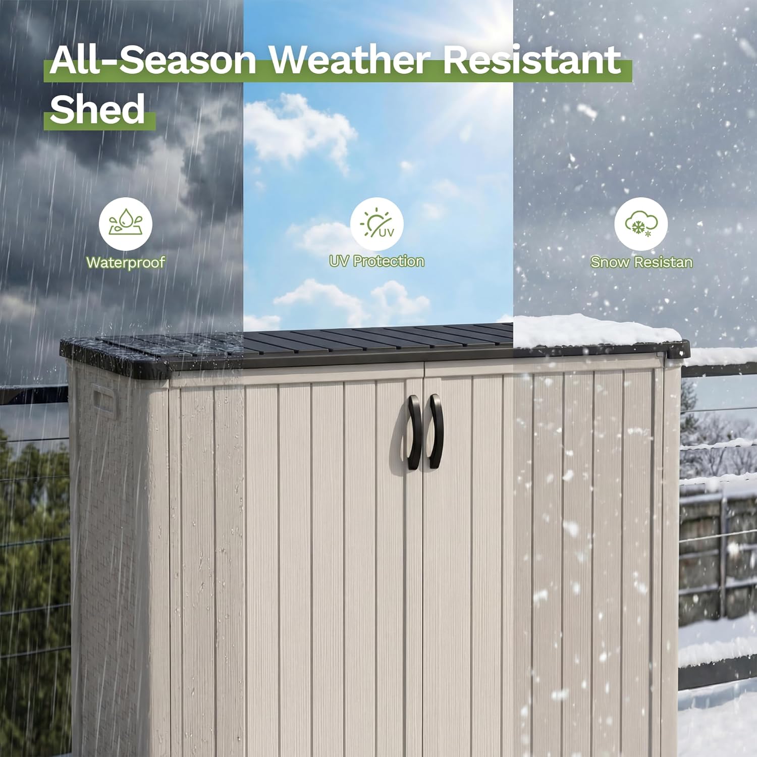 Patiowell 50 cu.ft Plastic Outdoor Storage Shed, Lockable Waterproof Resin Storage Cabinet Vertical Storage Shed for Garden Tools, Garbage Cans, Pool Supplies, Beige(Not Include Shelves)
