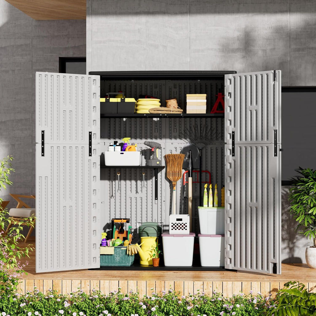 Mrosaa Outdoor Storage Shed Waterproof,Resin Storage Sheds Outdoor with Floor,Outdoor Storage Cabinet for Garage Storage, Pool Storage, Bike, Garden (57Cu.ft)