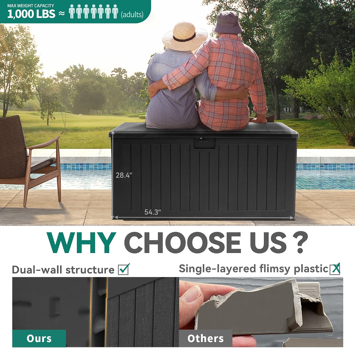 YITAHOME 180 Gallon Large Deck Box with Side Handles, Outdoor Double-Wall Storage for Patio Furniture Cushions, Garden Pool Accessories, Waterproof & Lockable