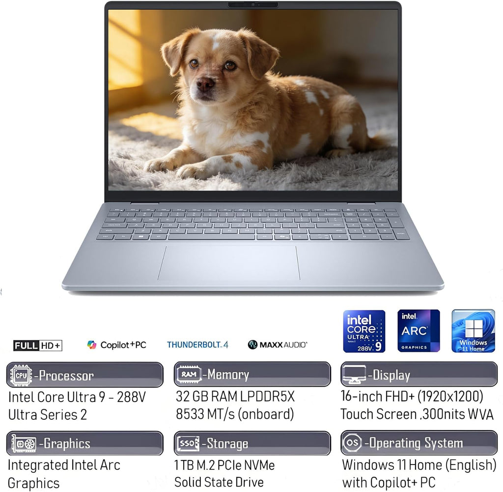 Dell 16 Plus AI Powered Laptop, Intel Ultra 9-288V, 32GB DDR5 RAM, 1TB PCIe SSD, Windows 11 Home