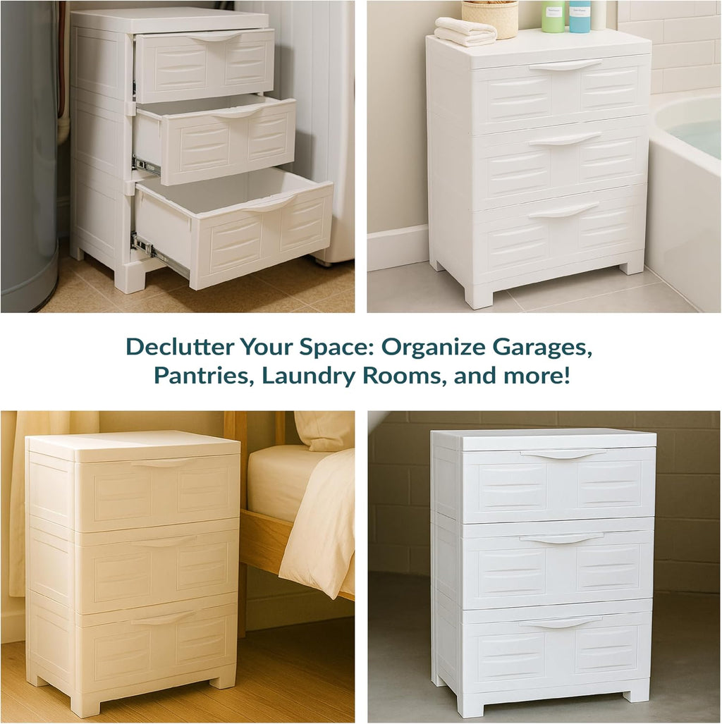 Sunnydaze 29.5' H 3-Tier Storage Cabinet with Drawers - Resin Storage Drawers Organizer - for Garage, Office, Home, Laundry Room - Speckled White