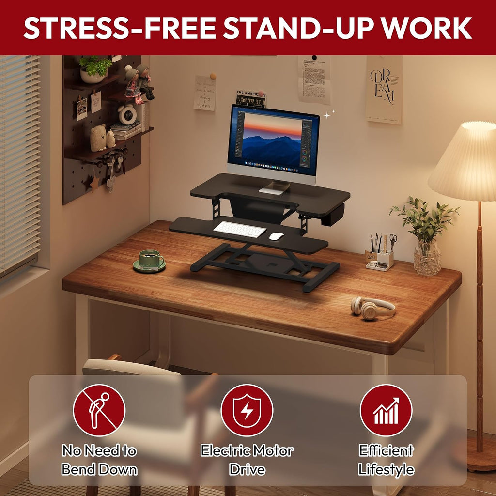 SANODESK 32' Electric Standing Desk Converter,Height Adjustable Riser for Office Home, Monitor and Laptop Workstation with Large Keyboard Tray, Black Color