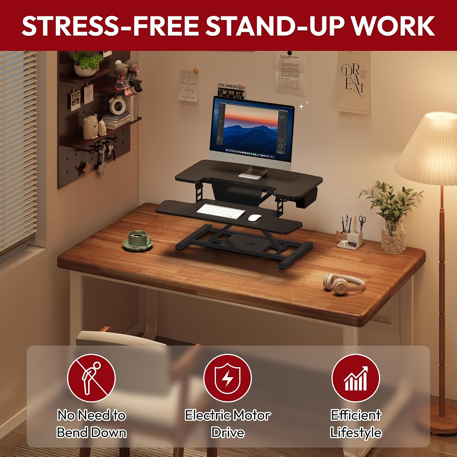SANODESK 32' Electric Standing Desk Converter,Height Adjustable Riser for Office Home, Monitor and Laptop Workstation with Large Keyboard Tray, Black Color