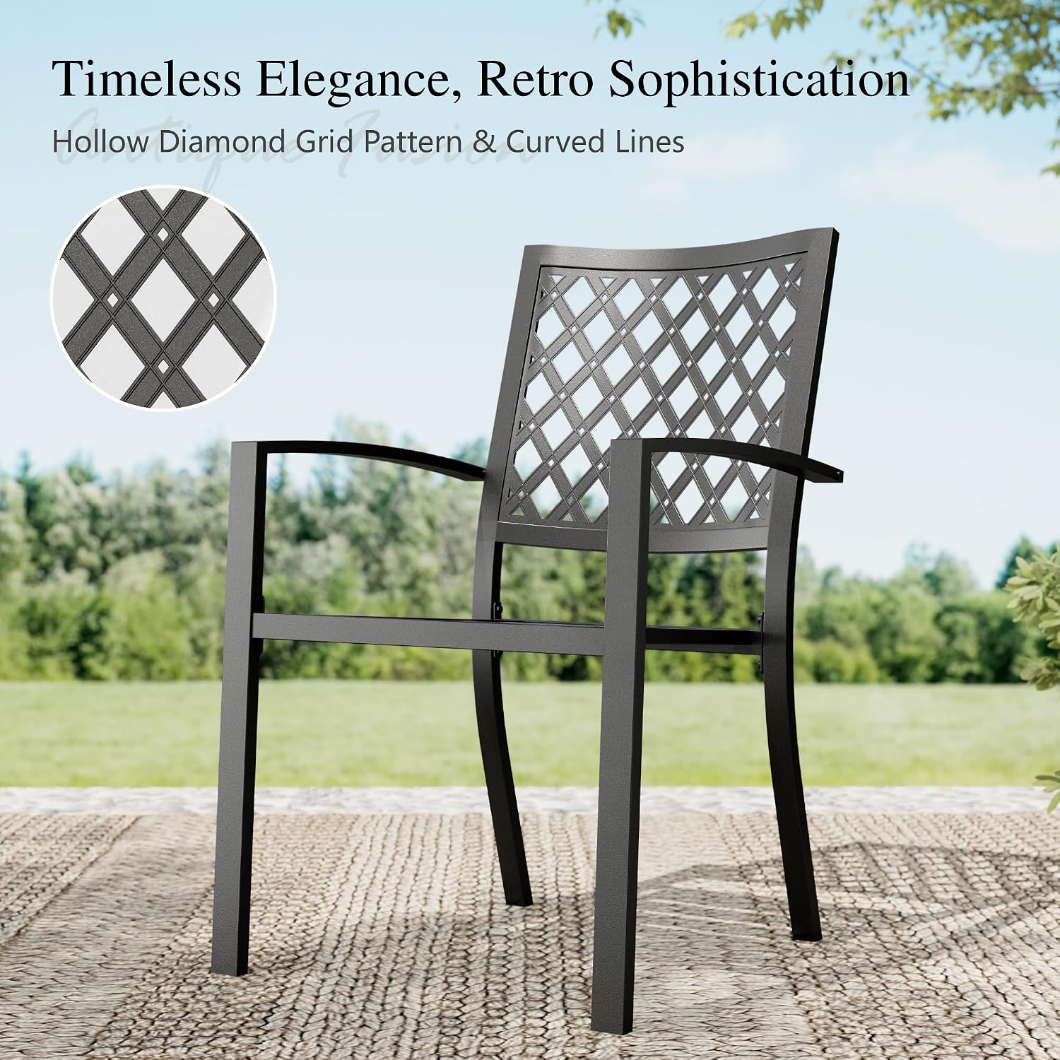 Sophia & William Round Patio Table and Chairs Set, Outdoor Dining Set for 4, 5 Piece Metal Patio Furniture, 42' Black Table(Diamond)