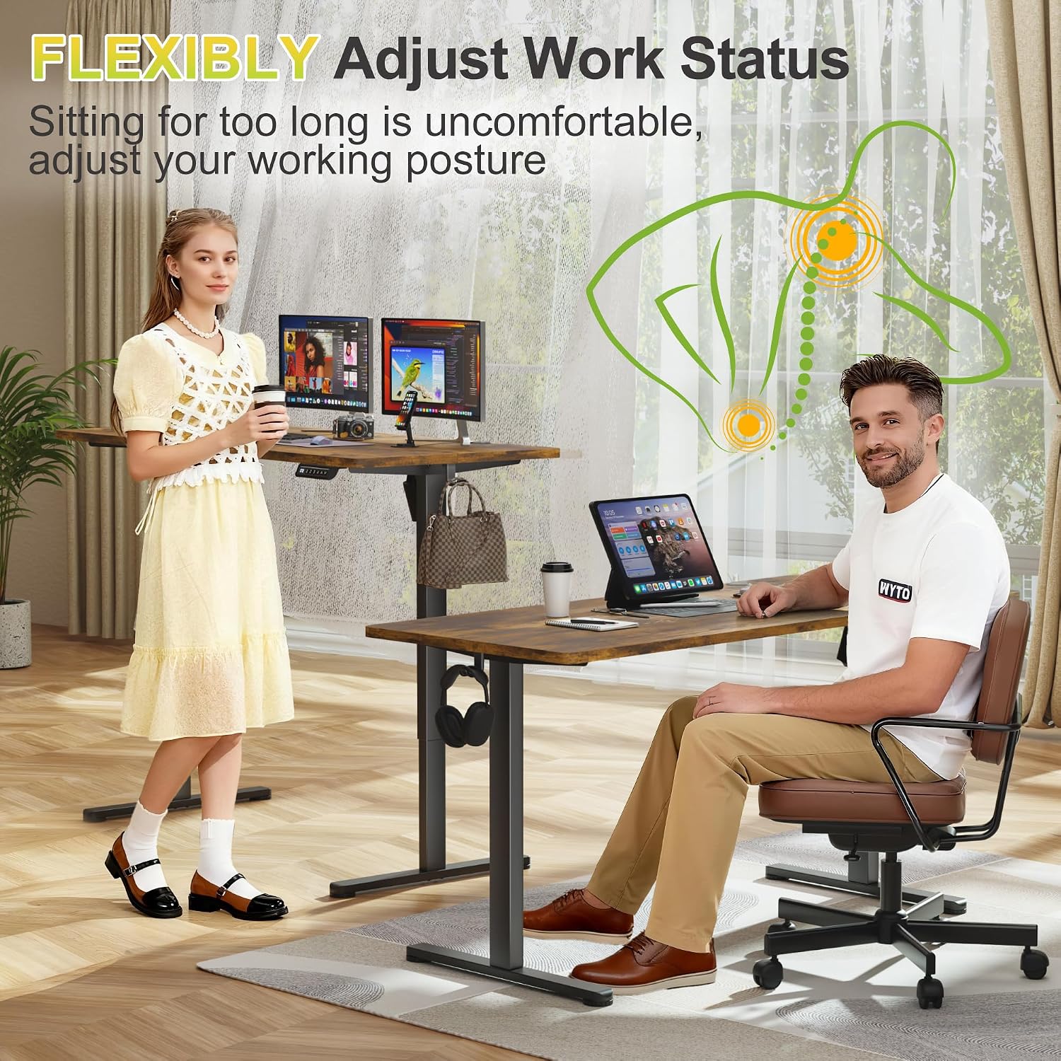 Furmax Electric Standing Desk, 55 x 24 Inches Sit Stand up Desk, Sit Stand Height Adjustable Home Office Desk with 4 Height Position Memory (Rustic Brown, 55)
