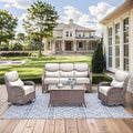 HUMMUH 6 inch Thick Cushion Wicker Patio Furniture Set with Outdoor Swivel Rocker Patio Chairs,High Back Outdoor Couch and Coffee Table for Porch Garden Deck