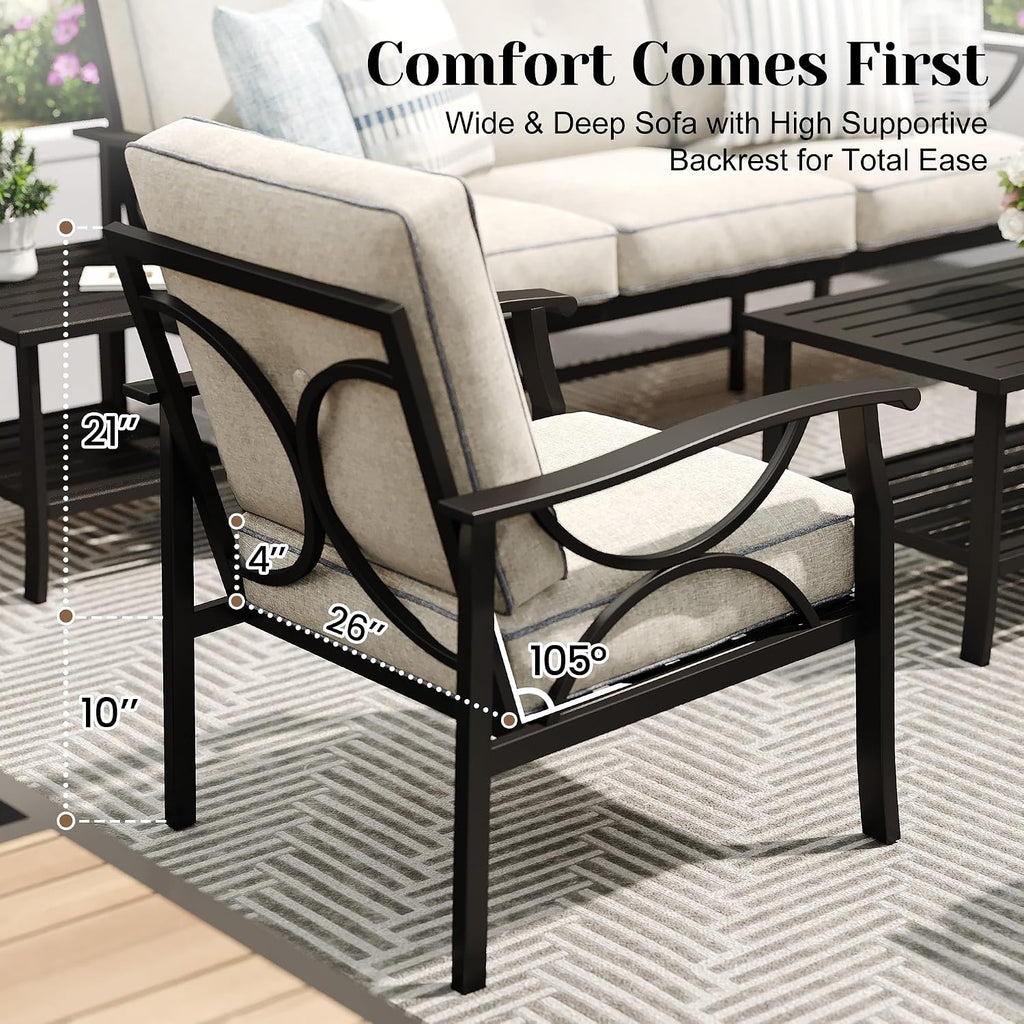 FansaFurn 3 Seats Outdoor Patio Furniture Set, Outdoor Metal Sectional Furniture with Cushions, Outdoor Conversation Set with Coffee Table for Backyard, Garden, Deck, Balcony, Black