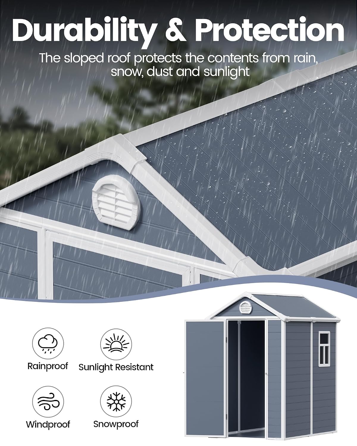 6x4.5 FT Plastic Sheds & Outdoor Storage, UV Resistant Storage Sheds Outdoor with Floor and Window, All-Weather Garden Resin Tool Shed for for Garden，Patio，and Utility Storage（Dark Gray）