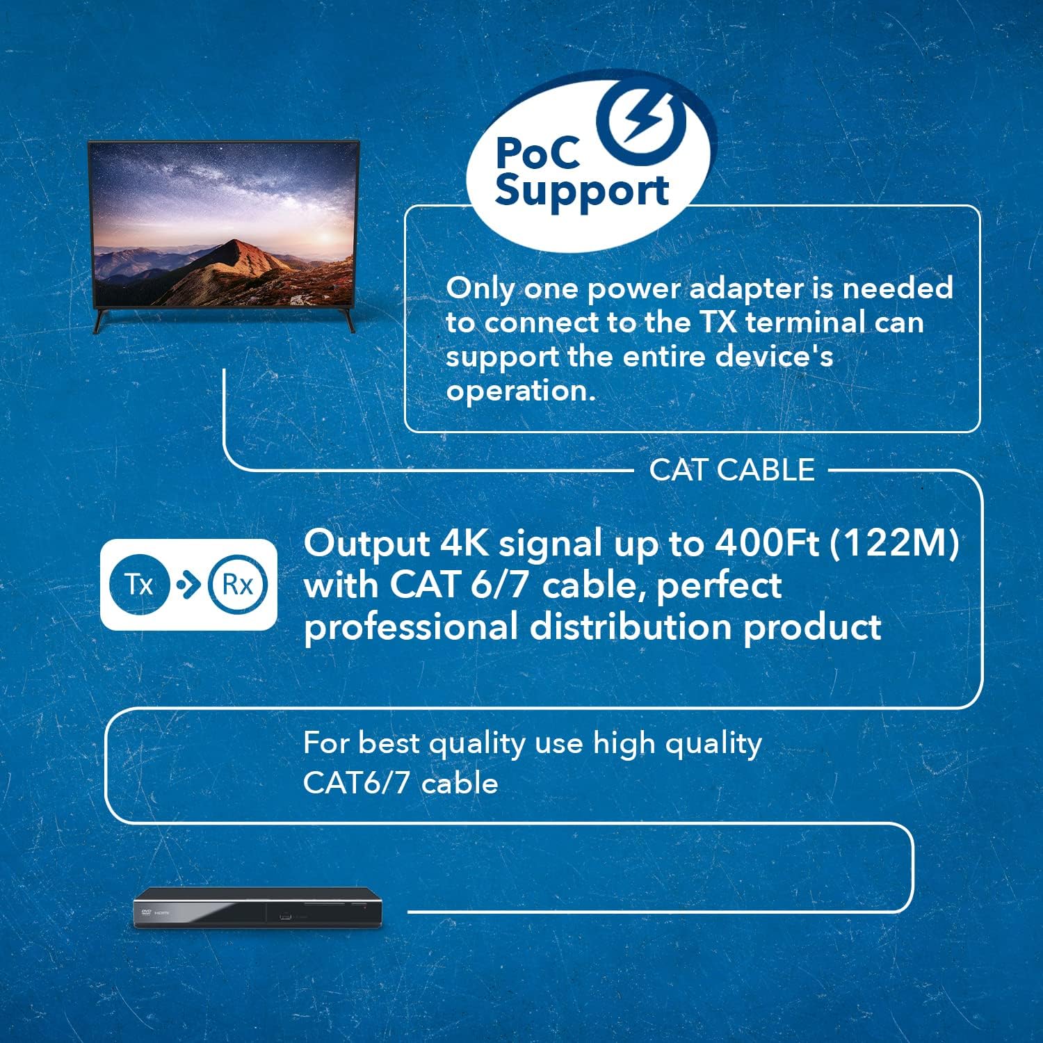 OREI 1x8 HDMI Extender Splitter HDBaseT, Multiple Over Single Cable CAT6/7 4K@60Hz 4:4:4 HDCP 2.2 with IR Remote EDID Management, HDR - Up to 400 Ft - Loop Out - Low Latency - (UHD18-EXB400-K)