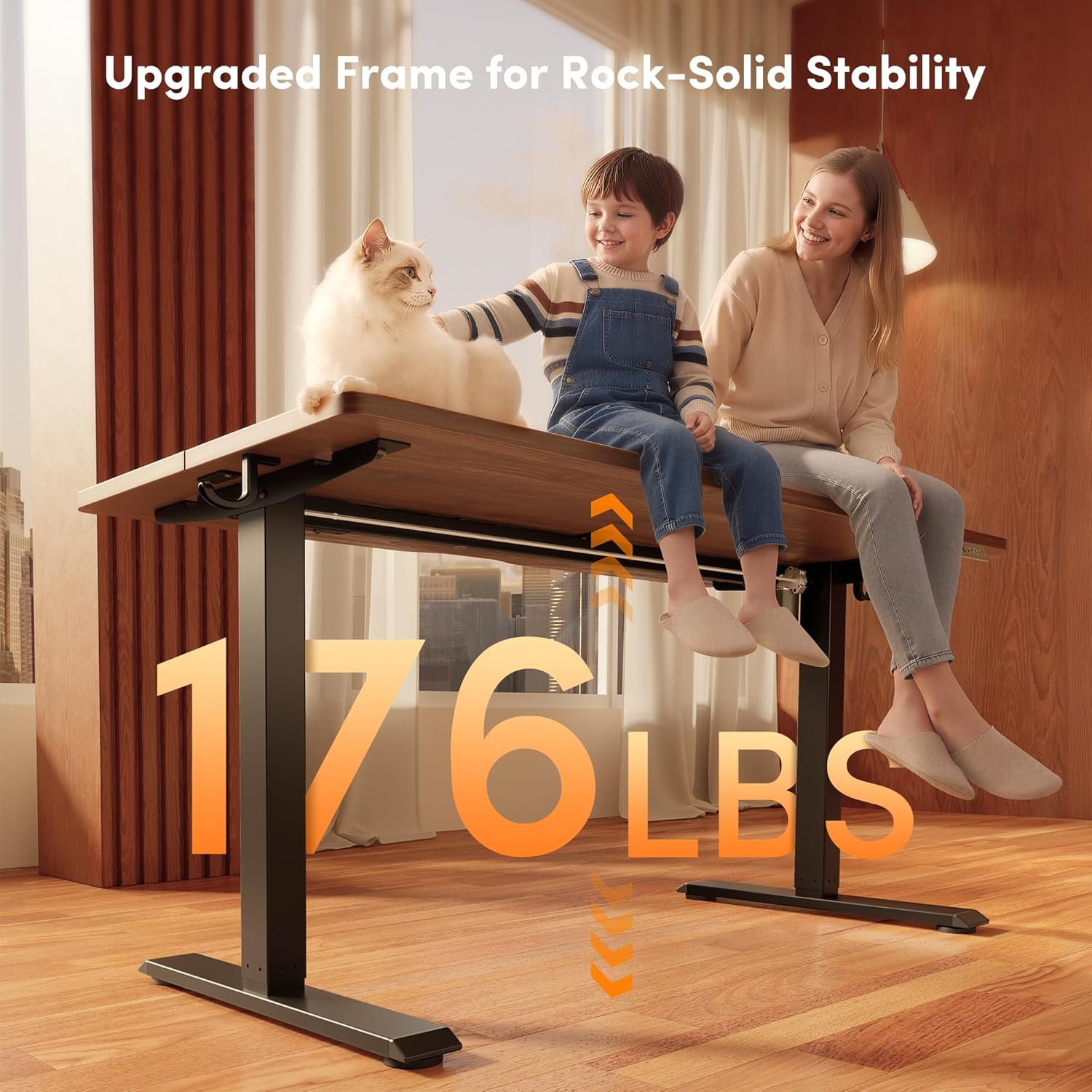 FEZIBO Standing Desk, 63×28 Inches Electric Height Adjustable, Sit Stand Up, Computer Office Desk with Splice Board, Black Frame/Black Walnut TOP