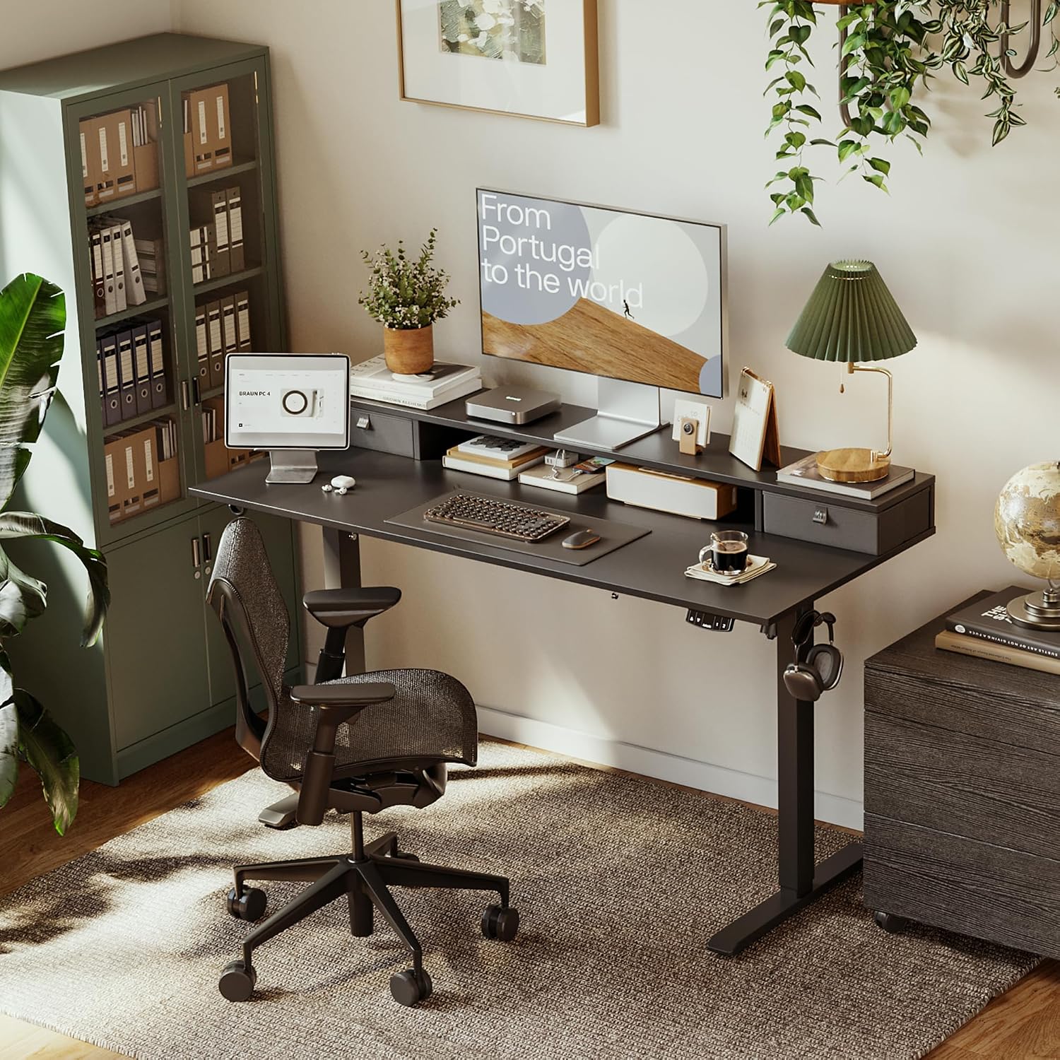 Agilestic 48 x 24 Inches Electric Standing Desk with 2 Storage Drawers, Adjustable Height Sit and Stand Computer Table with Splice Board, Black