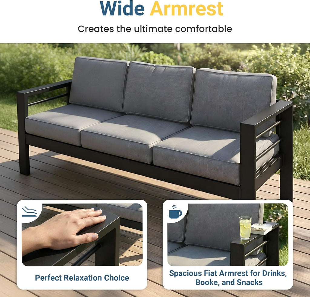 Wisteria Lane Aluminum Patio Furniture Set for All Weather, Oversized Metal Outdoor Furniture Set with 27.5' Deep Seat and 10' Back Cushion, Patio Conversation Sets with Wide armrest, Light Grey