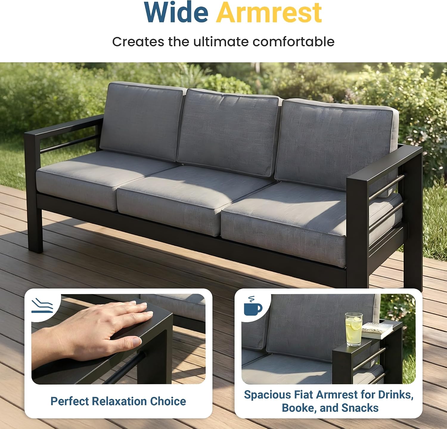 Wisteria Lane Aluminum Patio Furniture Set for All Weather, Oversized Metal Outdoor Furniture Set with 27.5' Deep Seat and 10' Back Cushion, Patio Conversation Sets with Wide armrest, Light Grey