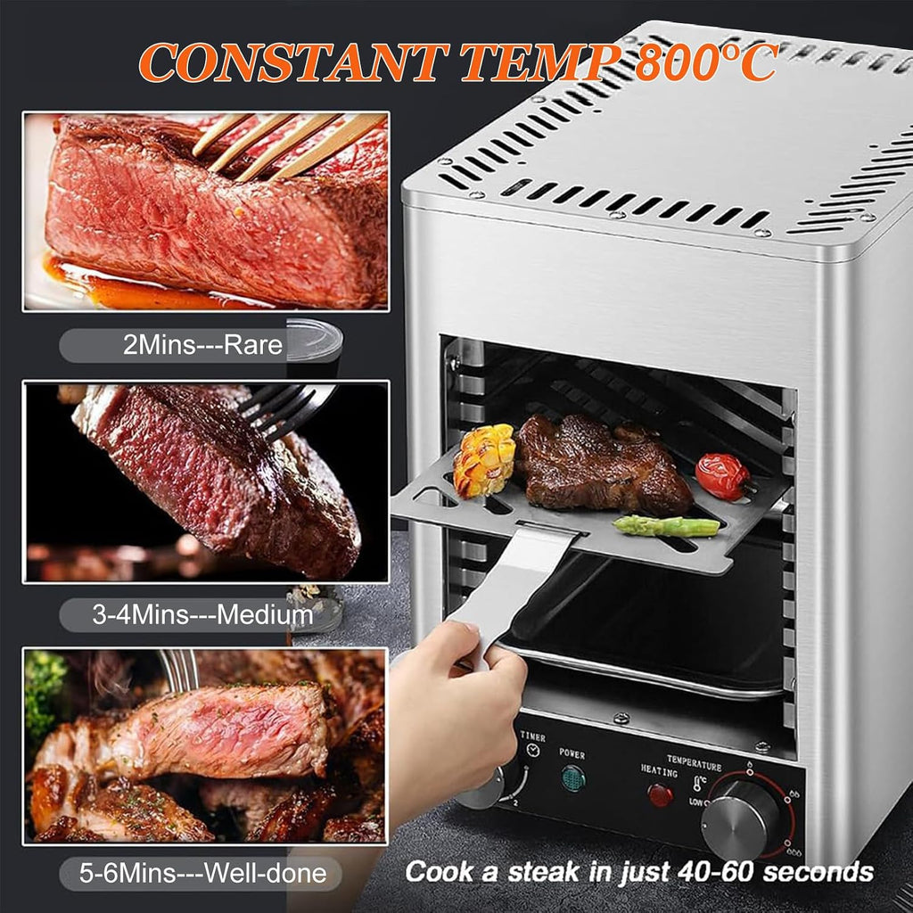 Steak Grill Electric Barbecue, Ceramic Heating 800 °C Portable Stainless Steel BBQ Multi-Functional Smokeless Indoor Grill,220V