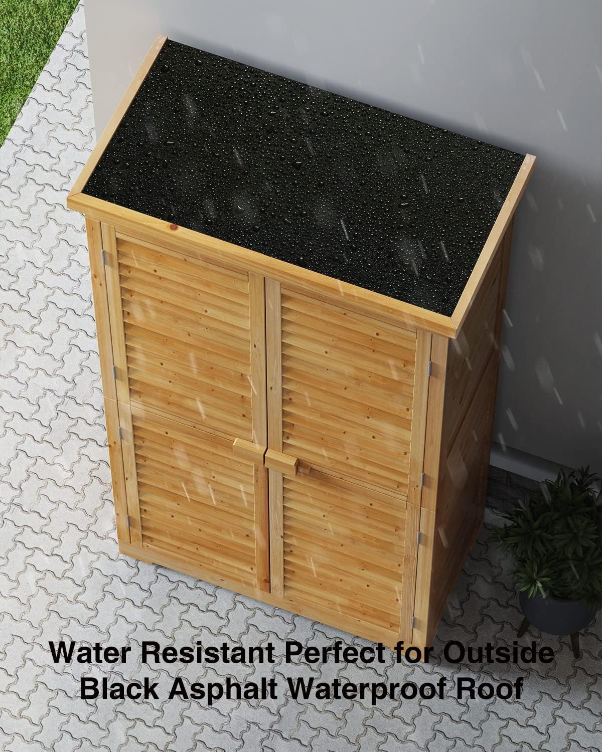Bealife 63.2' Outdoor Storage Cabinet with Double Doors, Lockable Vertical Storage Shed with 3 Shelves Organizer, Waterproof Fir Wood Tool Closet Shed for Garden, Backyard, Patio, and Lawn -Natural