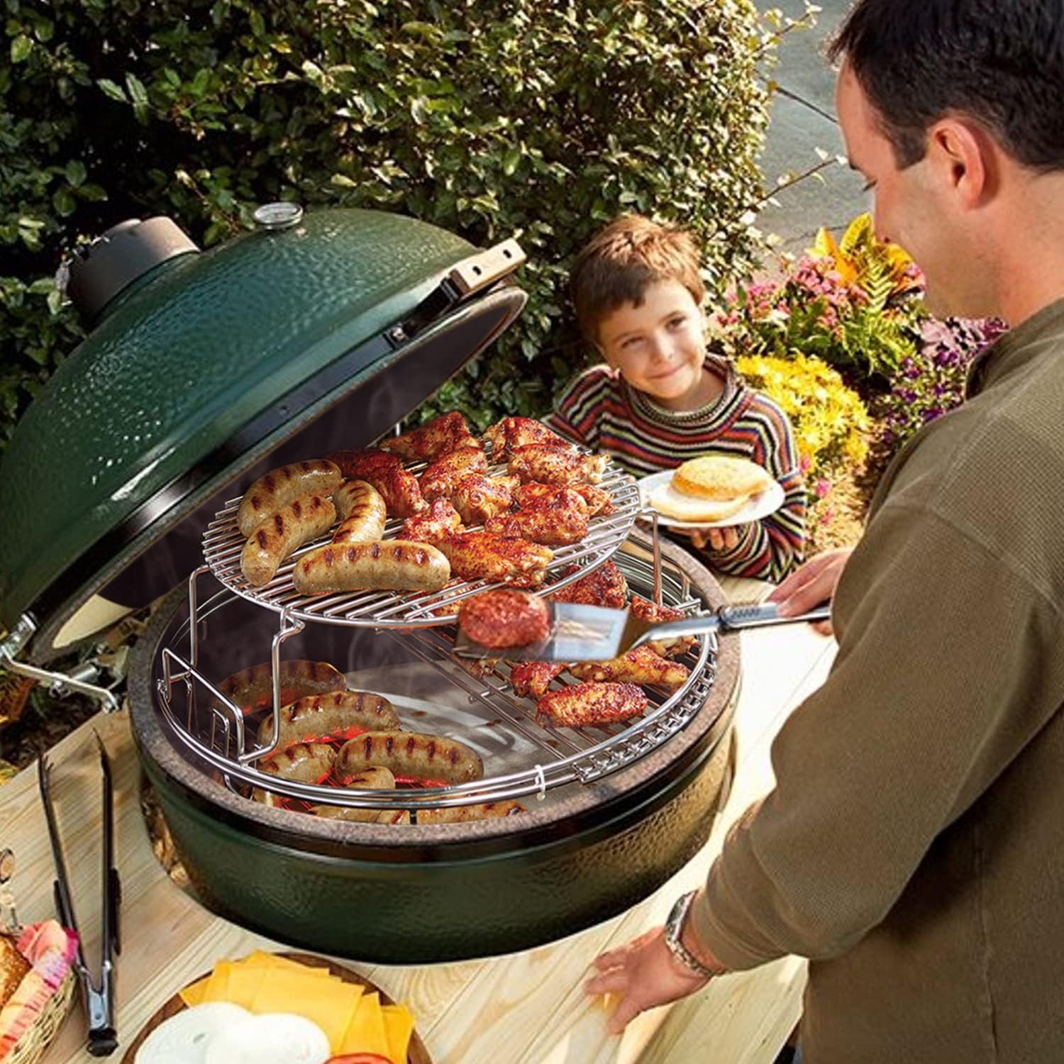 5 Piece Replacement Kit for Big Green Egg Large, Rack for Eggspander 5 Piece Kit Conveggtor Basket 304 Stainless Steel Grill Stack Rack with Removable Cooking System Expander Rack