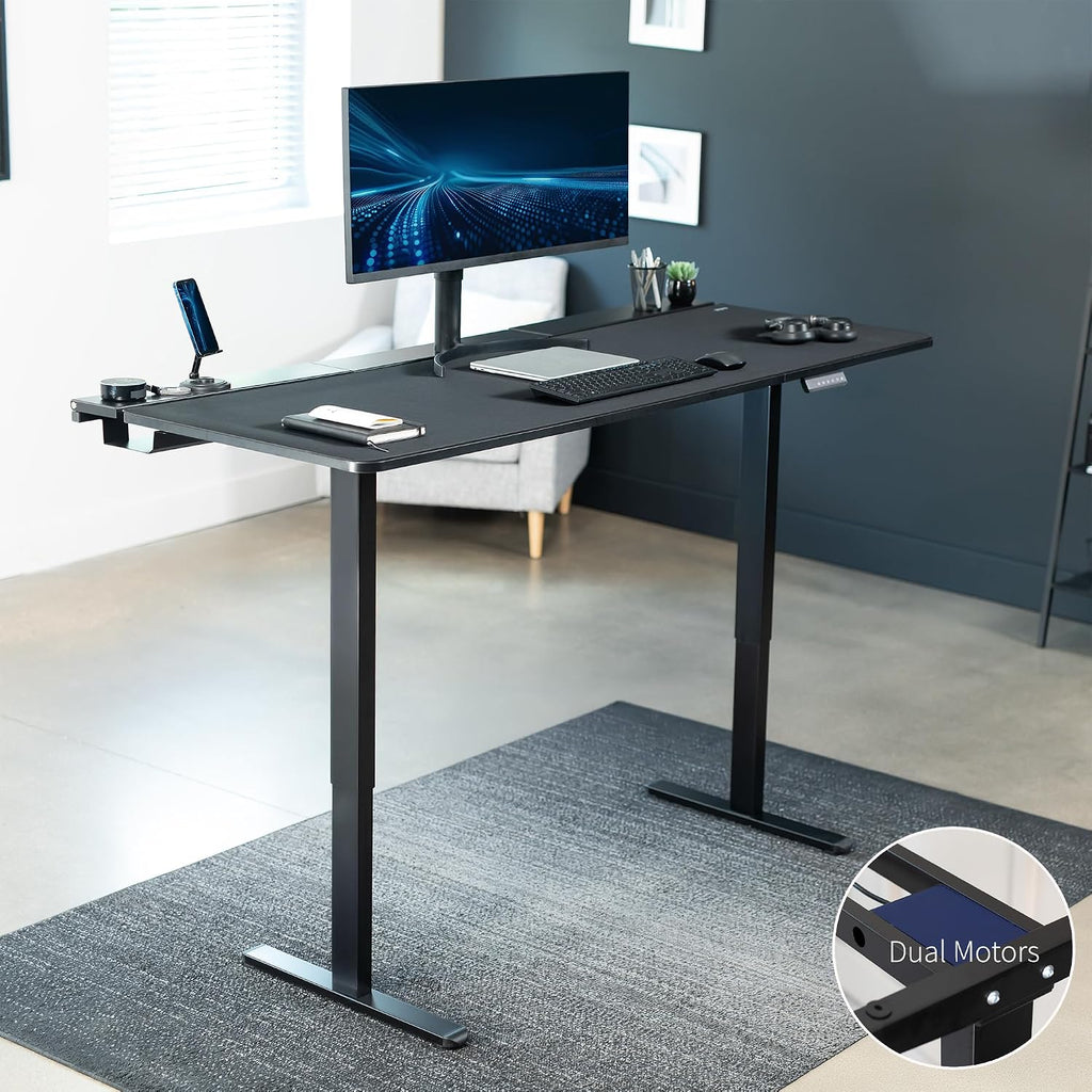VIVO Electric 71 x 30 inch Standing Desk with Concealed Cable Trays and Full-Size Mouse Pad, Dual Motor Memory Controller Height Adjustment, Black Top Black Frame, DESK-KIT-E2B-P3B-71