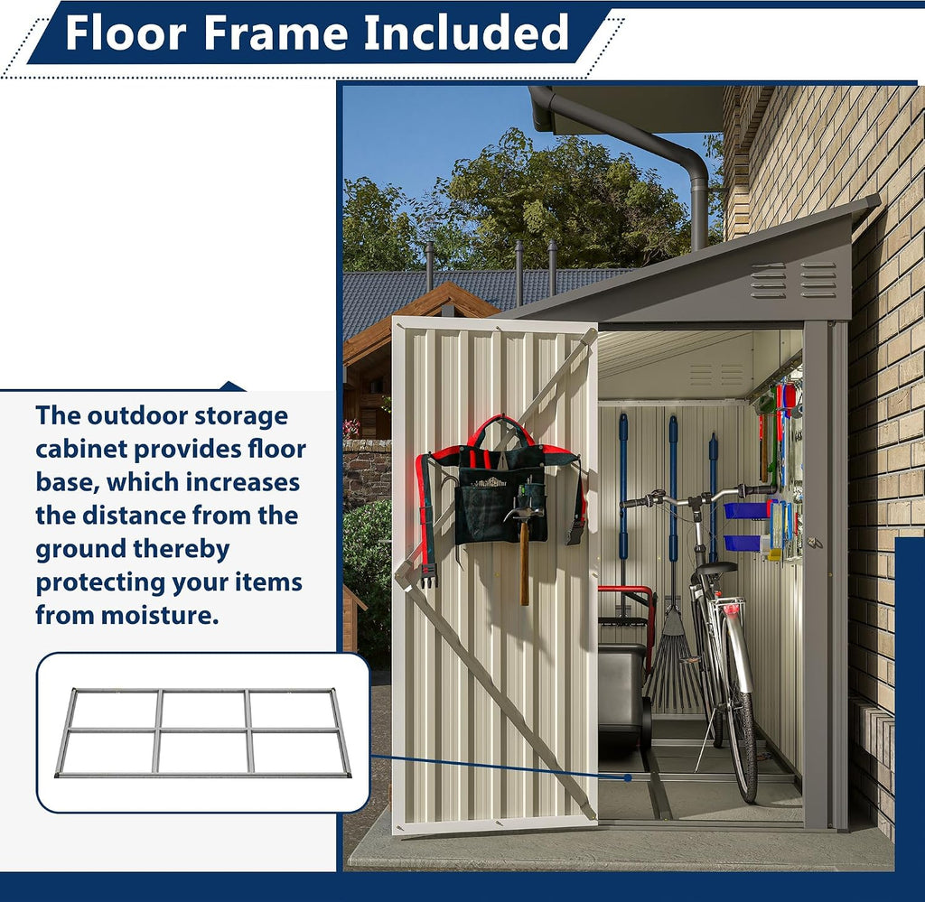 4x8 Ft Outdoor Metal Lean to Storage Shed - Garden Cabinet for Backyard & Patio, Gray