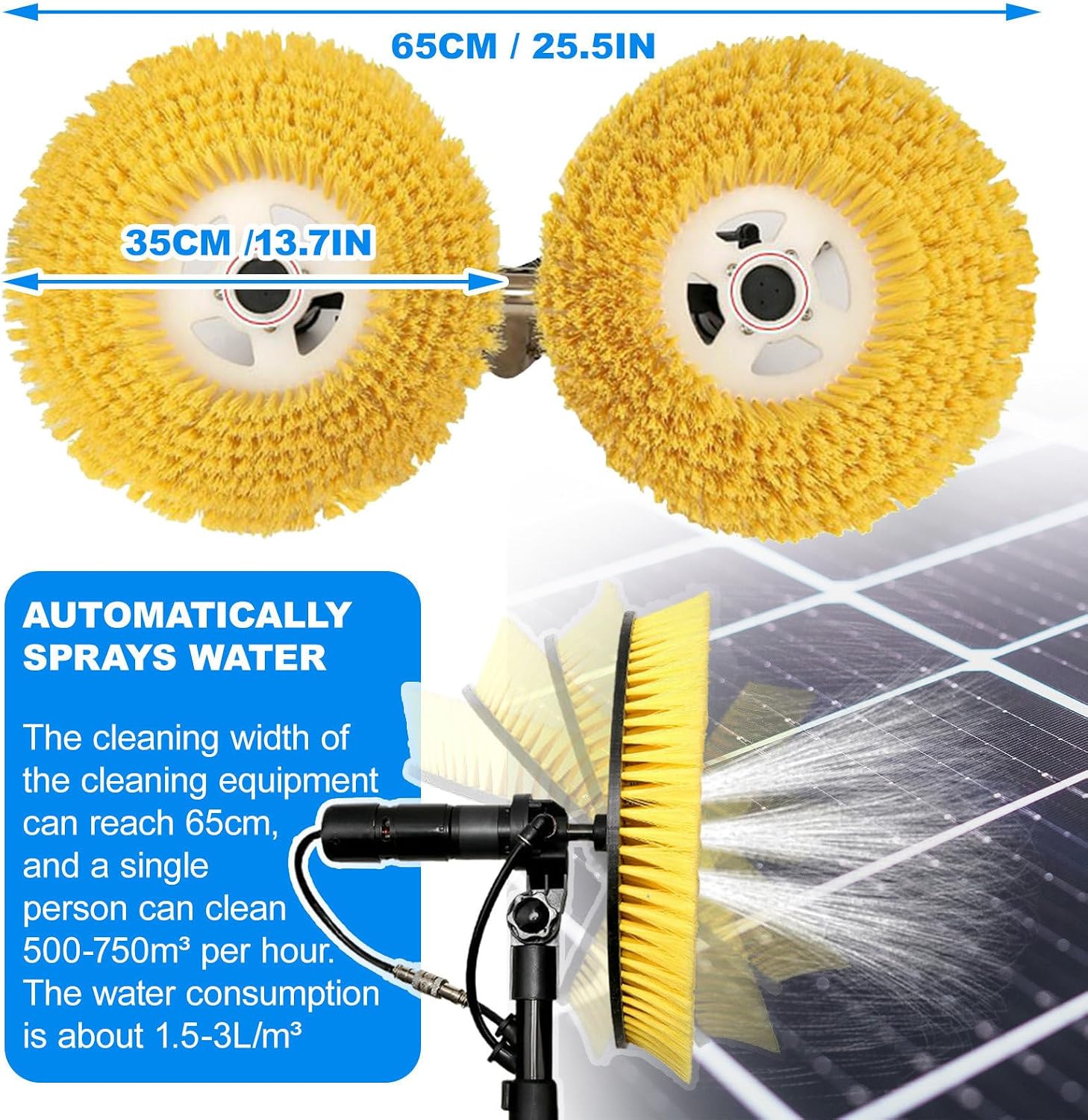 Solar Panel Electric Cleaning Tool, House Water Fed Pole Kit,Photovoltaic Panel Electric Cleaning Brush,Dual Brush Heads - 360° Counter-Rotating,with Water Pump + 20m Water Hose,5.5m