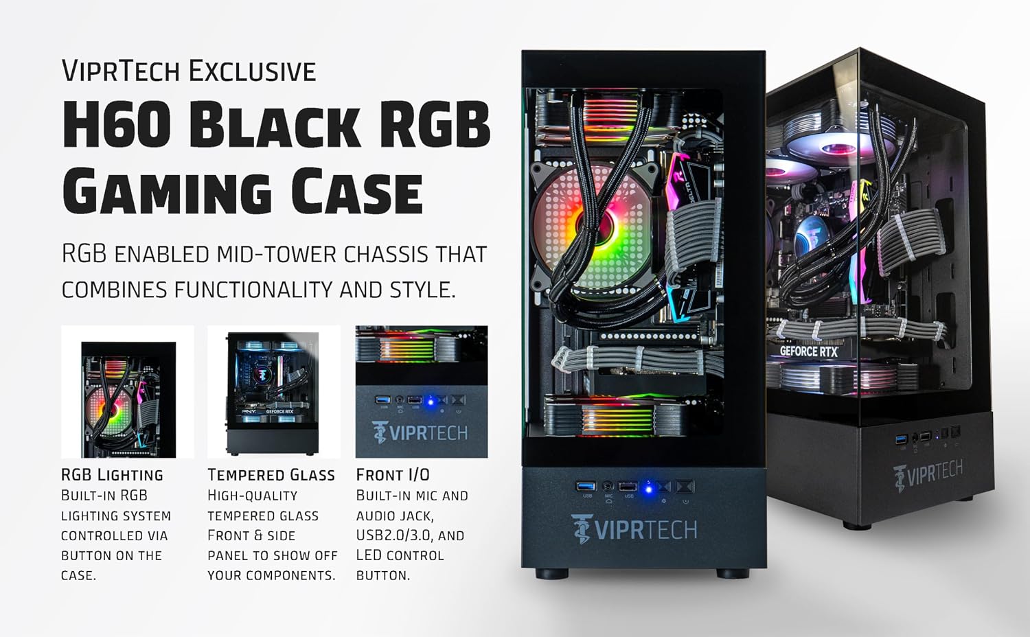 ViprTech Stryker 1.0 Gaming PC - Intel i5-9400F (4.1GHz Turbo), AMD RX 580 8GB, 16GB DDR4, 500GB SSD, WiFi BT, Win 11 Pro, RGB, Desktop Computer Prebuilt, Black