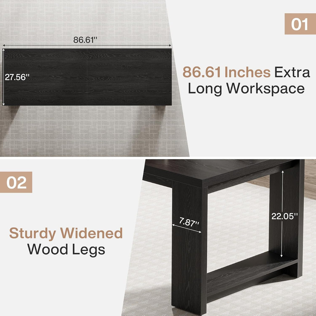 Tribesigns Two Person Desk, 86.6 Inch Extra Long Desk, Double Computer Writing Table, Wood Office Desks Workstation for Home Office, Black