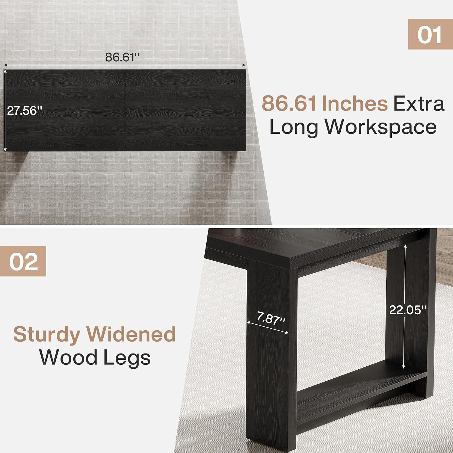 Tribesigns Two Person Desk, 86.6 Inch Extra Long Desk, Double Computer Writing Table, Wood Office Desks Workstation for Home Office, Black