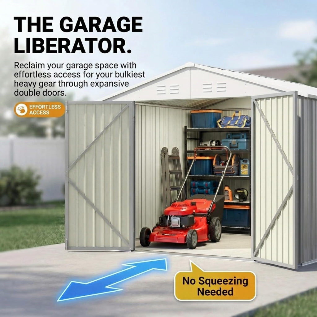 Devoko 8x10 FT Outdoor Storage Shed, Metal Tool Shed with Lockable Door&Slooping Roof, Outside Storage for Garden Backyard Patio(Gray)