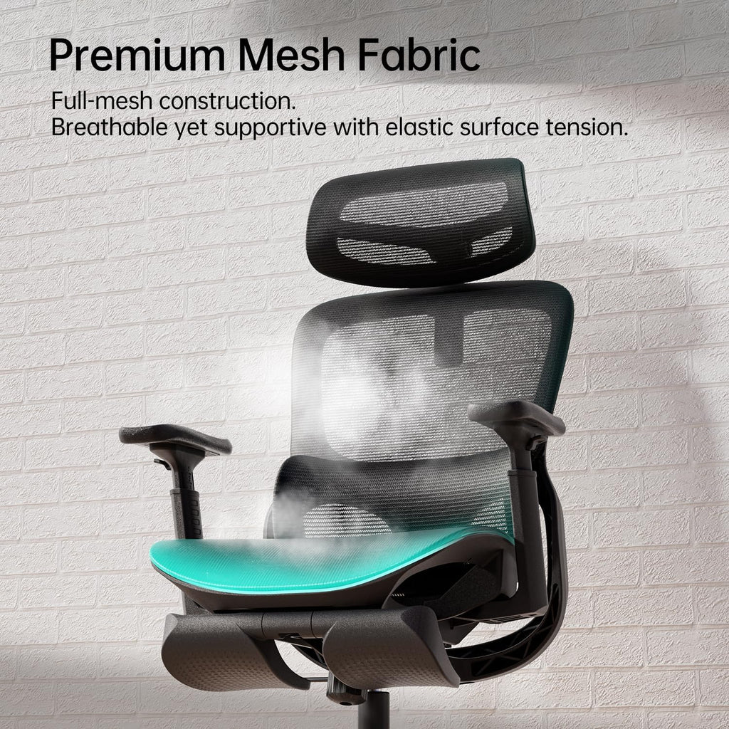 Hbada P2 Ergonomic Office Chair, Office Chair with 3D Lumbar Support, Mesh Chairs with 3D 360° Rotation Arm & 3D Headrest, 135° Stepless Tilt Function, Black(with Footrest)