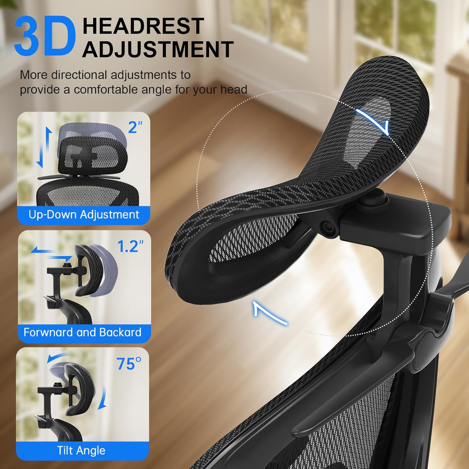 Freepub Ergonomic Mesh Office Chair, Home Desk Chair with Adjustable Lumbar Support, 3D Headrest and Armrests, Reclining Big and Tall High Back Computer Gaming Chair for Man Women, 350lbs, Black