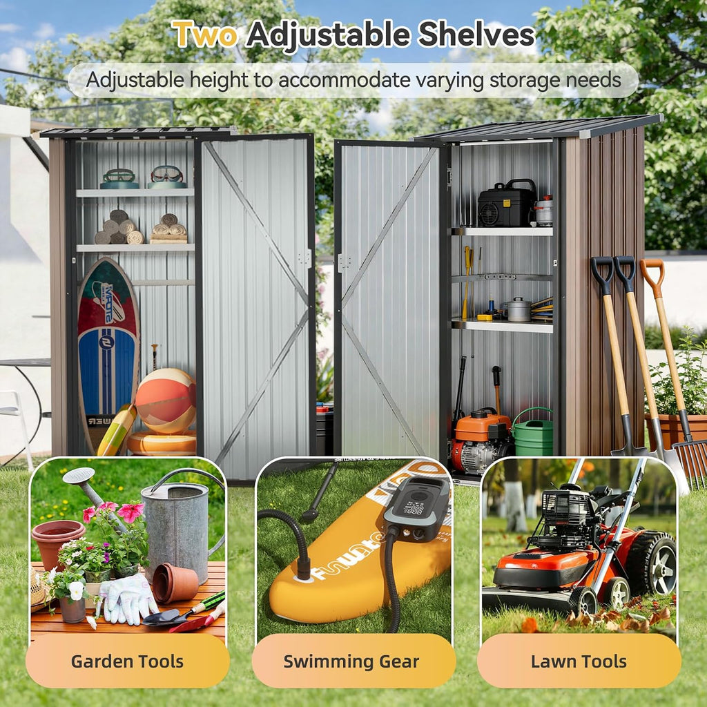 Aoxun 2.5x2FT Outdoor Storage Cabinet with Floor, Metal Tool Shed with Adjustable Shelves & Lockable Door, Weatherproof Outdoor Cabinet for Patio, Garden, Backyard